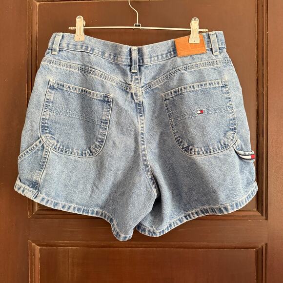 90s/Y2K Vintage | TOMMY HILFIGER | Carpenter style Jean Shorts | Size 10 - Picture 2 of 6
